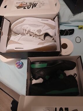 Jordan Sneakers in White/Cement & Black/Green